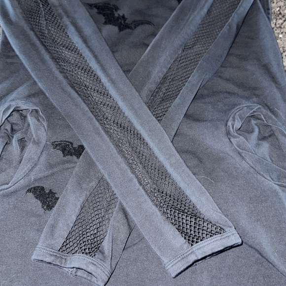 Queen Of Darkness Black Long Mesh Inset Sleeve Cowl Neck Mini Dress - Picture 8 of 14